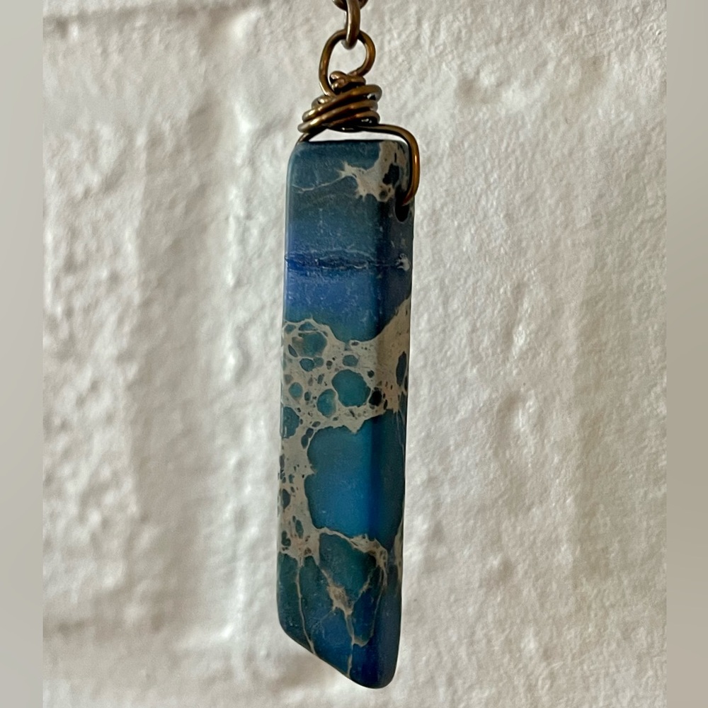 Artisan made Lapis Stone Necklace + Organic Brass